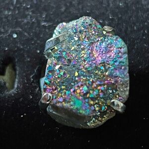 GEODE RING, GENUINE PINKS/PURPLES/BLUES AGATE, REAL GEM CHUNK REALLY SPARKLES,